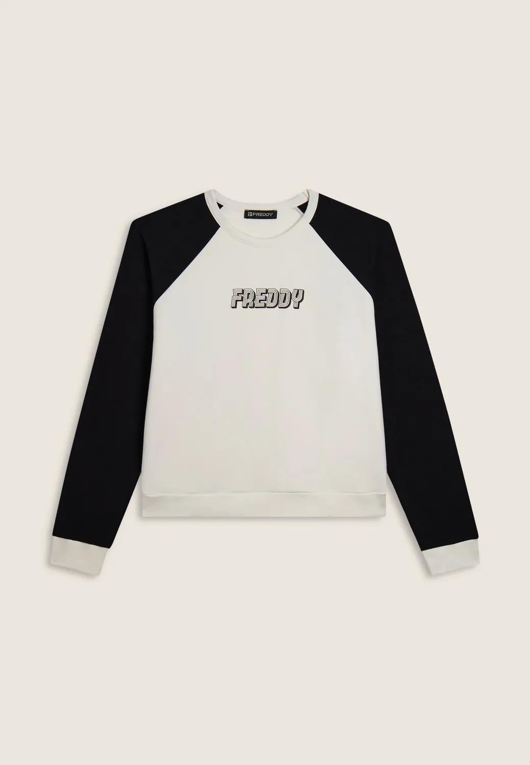 Freddy Cropped Bicolore Raglan Hoodie Coconut Milk-Black Baumwolle