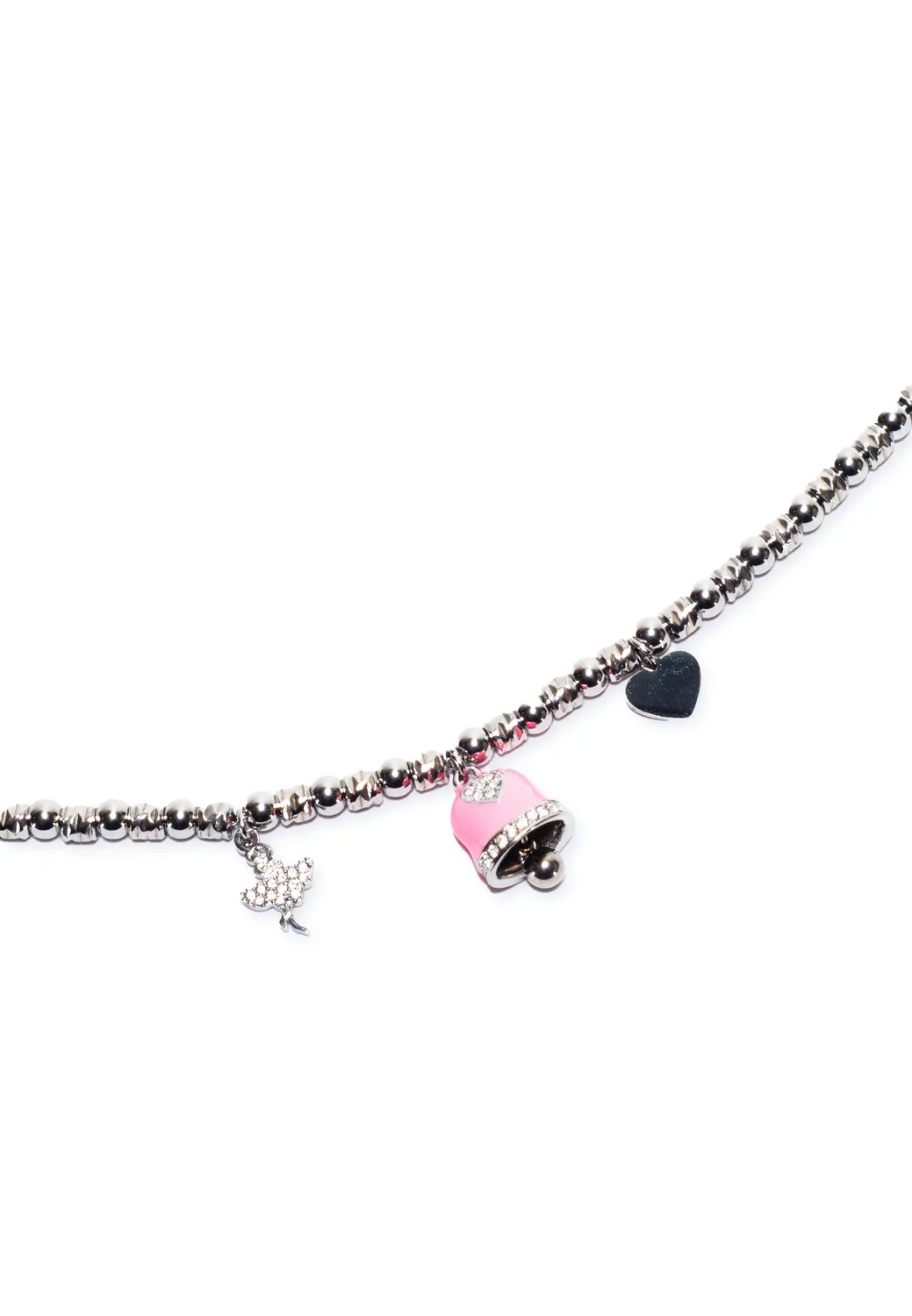 Freddy Charm-Kette Damen Silber Rosa Edelstahl Kugelkette