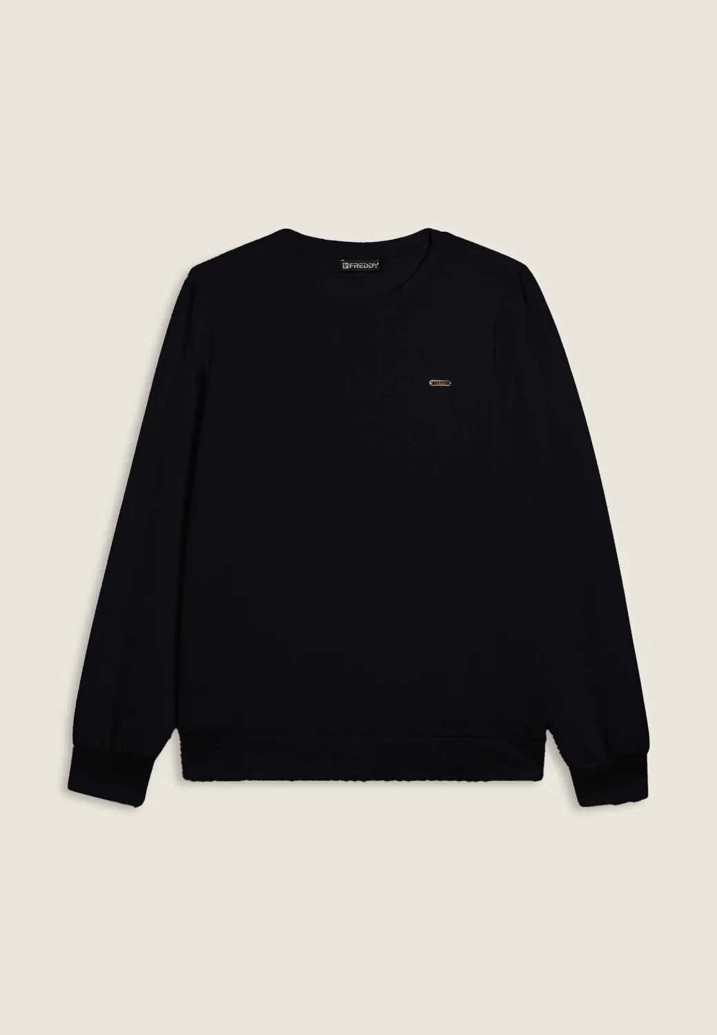 Freddy Micro-Trecce Damen Sweatshirt Rundhals Schwarz Tech