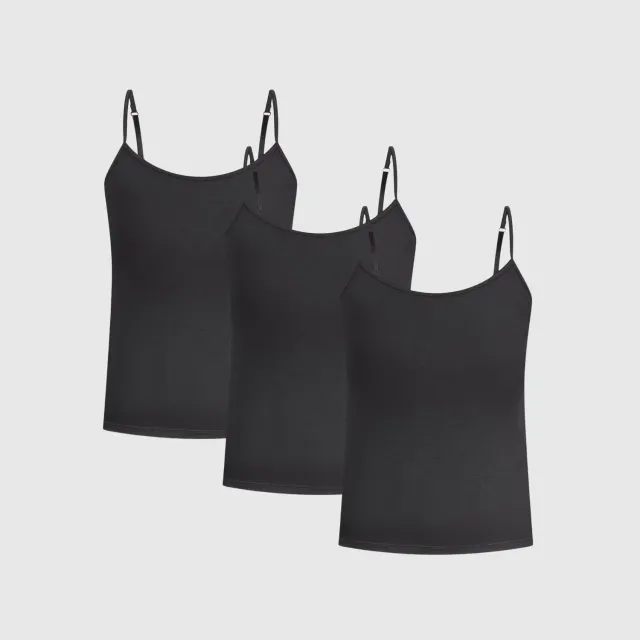 Smilodox Modal Spaghetti Top 3er Pack Schwarz atmungsaktiv