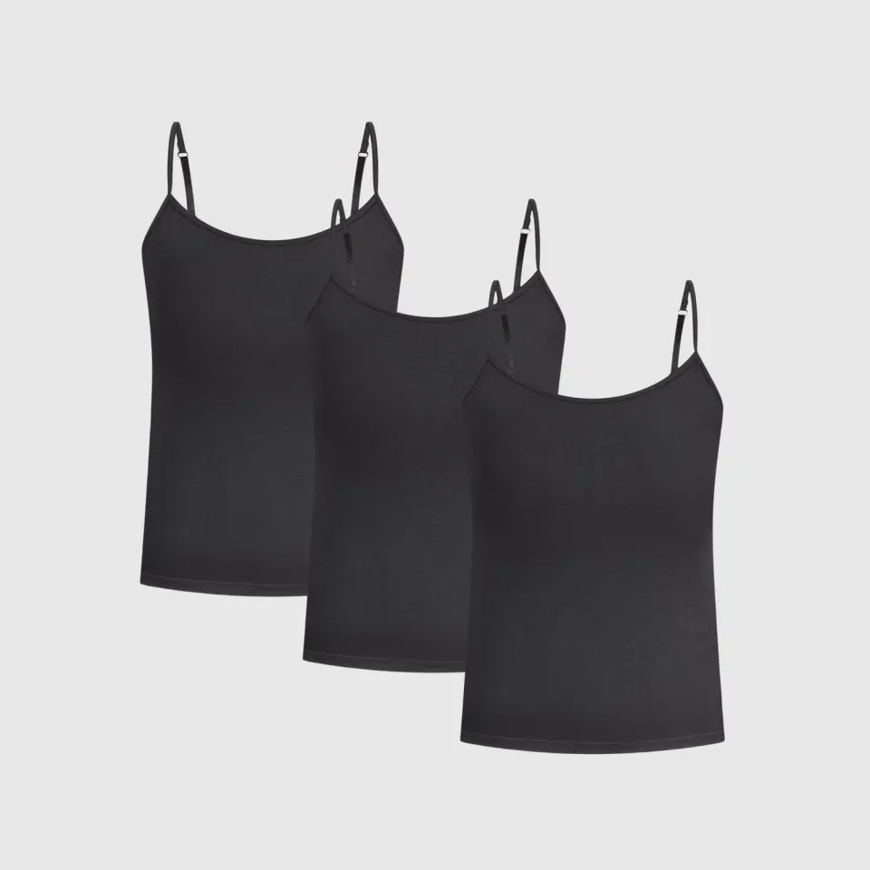 Smilodox Modal Spaghetti Top 3er Pack Schwarz atmungsaktiv