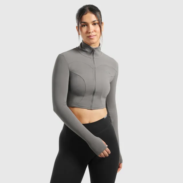 Smilodox Brianna Crop Jacke Schwarz mit Stehkragen