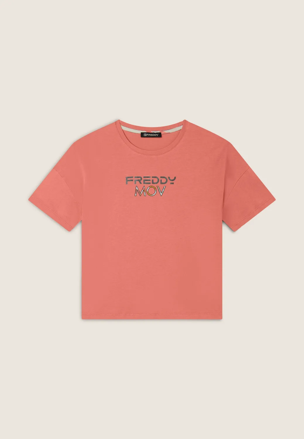 Freddy Cropped T-Shirt Fusion Coral mit Schlitzen