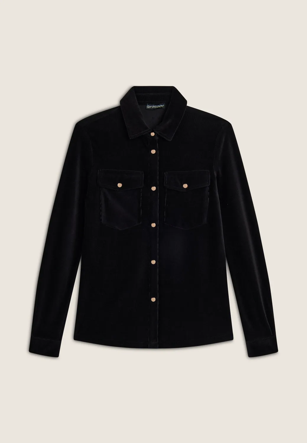 Freddy Comfort Fit Samthemd Schwarz Cord Mille Righe