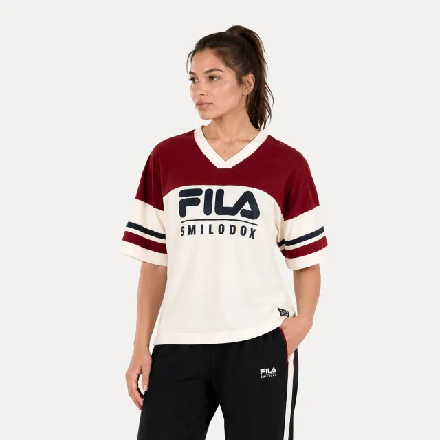 Smilodox x Fila Vetta Jersey T-Shirt Schwarz-Weiß Oversize
