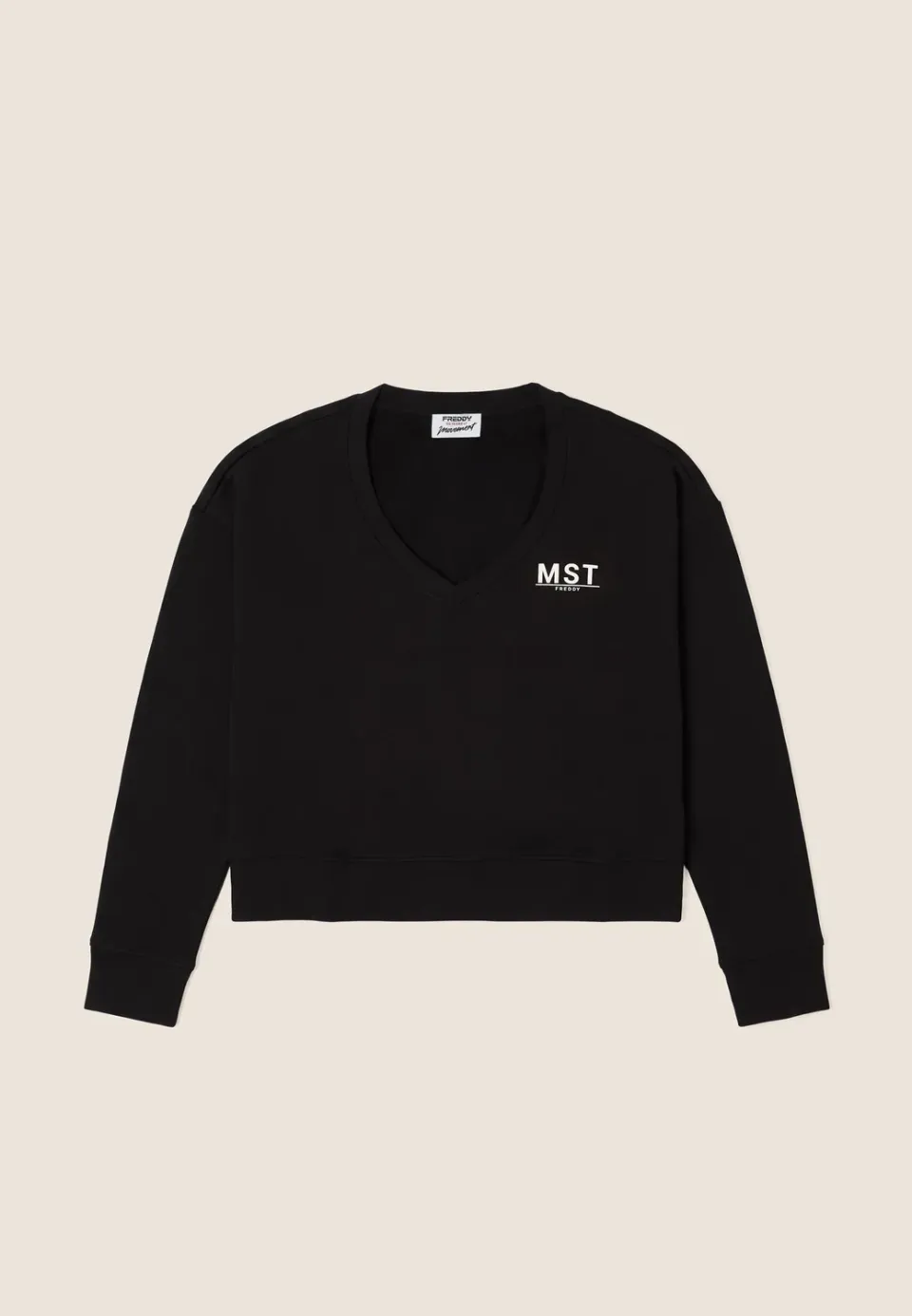 Freddy Cropped Sweatshirt Damen Schwarz V-Ausschnitt Basic