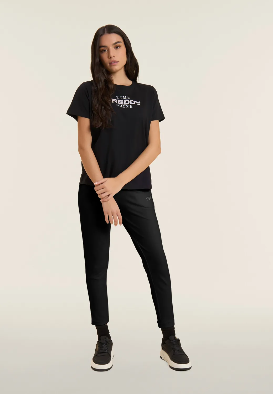 Freddy Cropped Sporthose Schwarz Strass French Terry