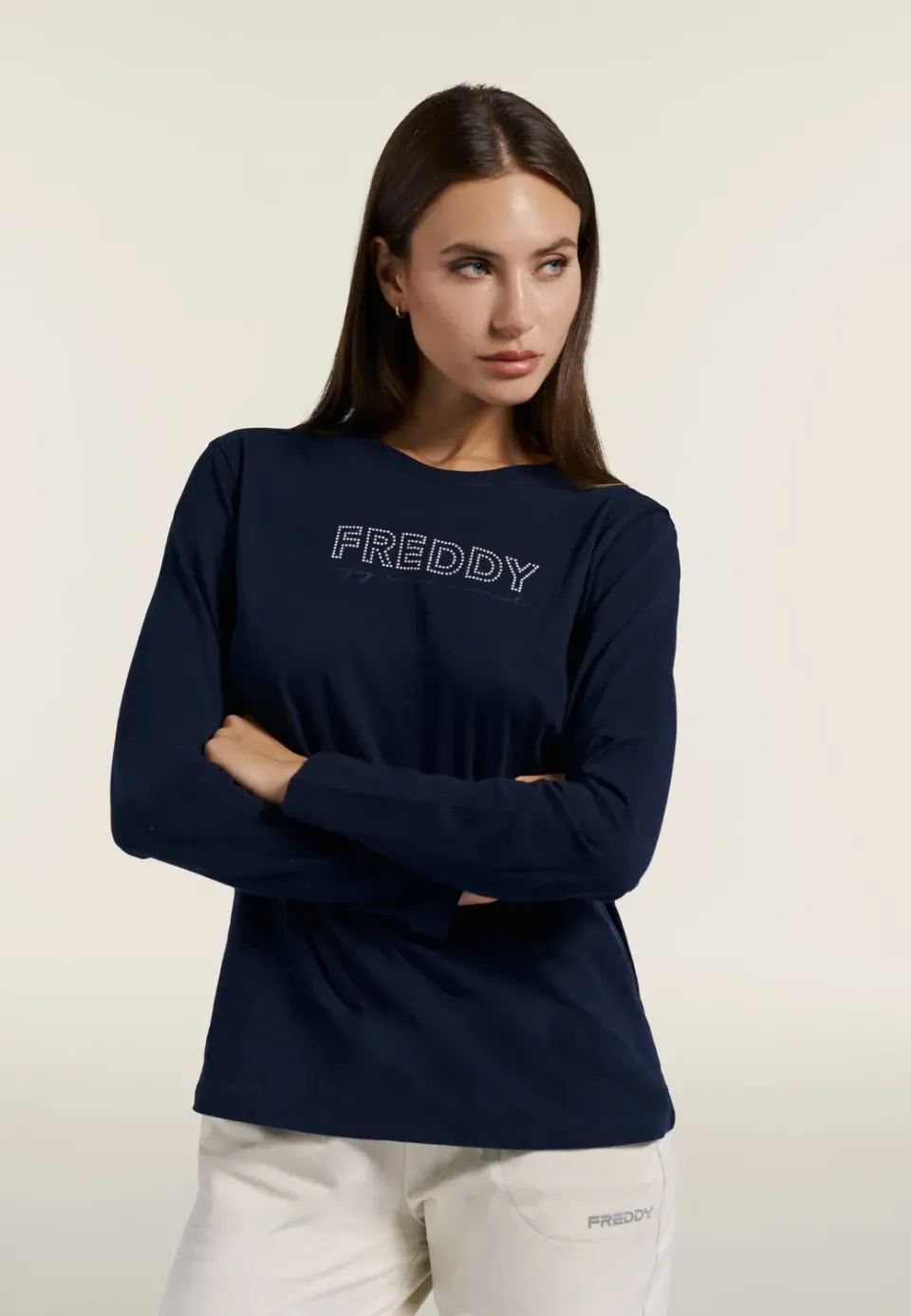 Freddy Perlen-Logo Longsleeve Navy Baumwolle