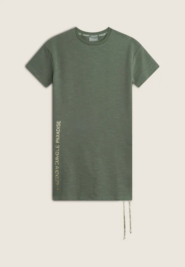 Freddy Mädchenkleid mit Kordelzug Militärgrün Goldprint