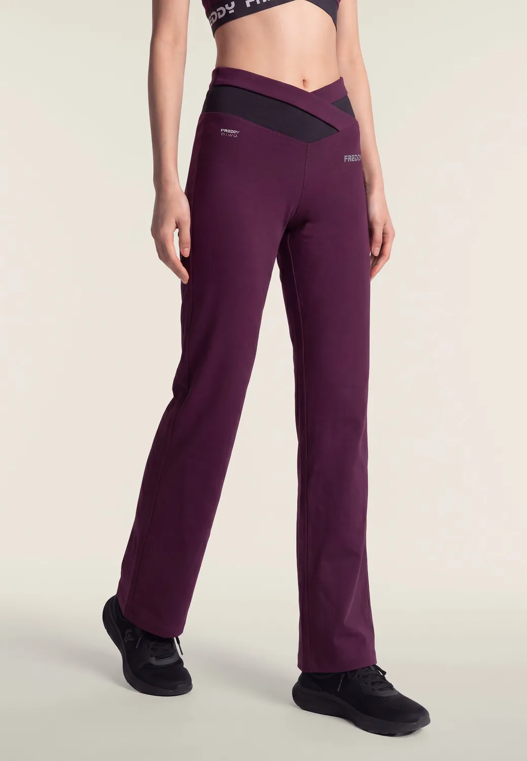 Freddy Flare Leggings hoher Bund Violett-Schwarz