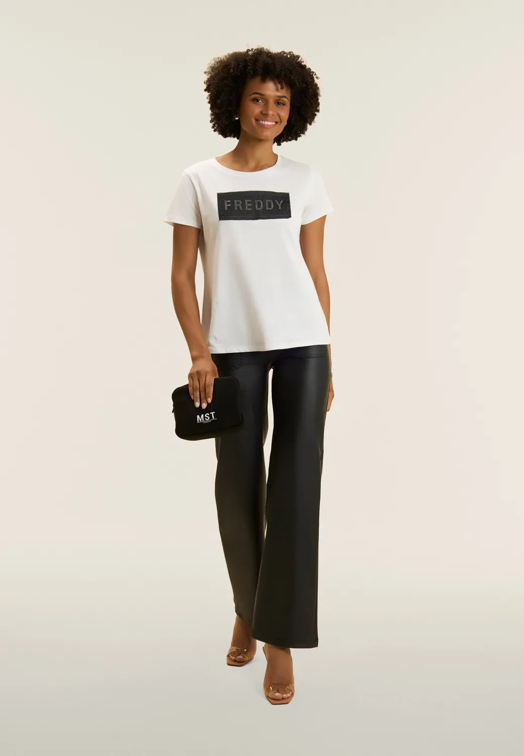 Freddy T-Shirt Supima Schwarz Strass-Mesh Sport-Chic
