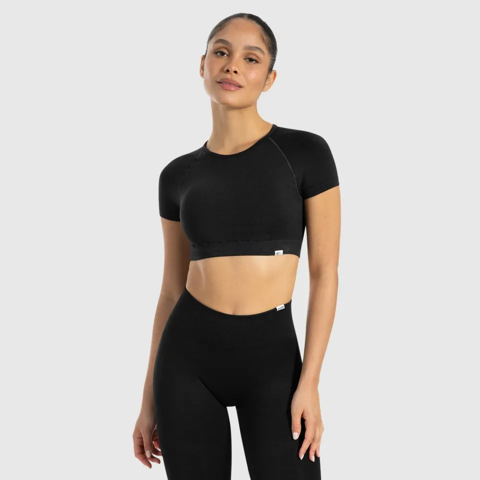 Smilodox Lunara Soheli Crop Shirt Schwarz nahtlos