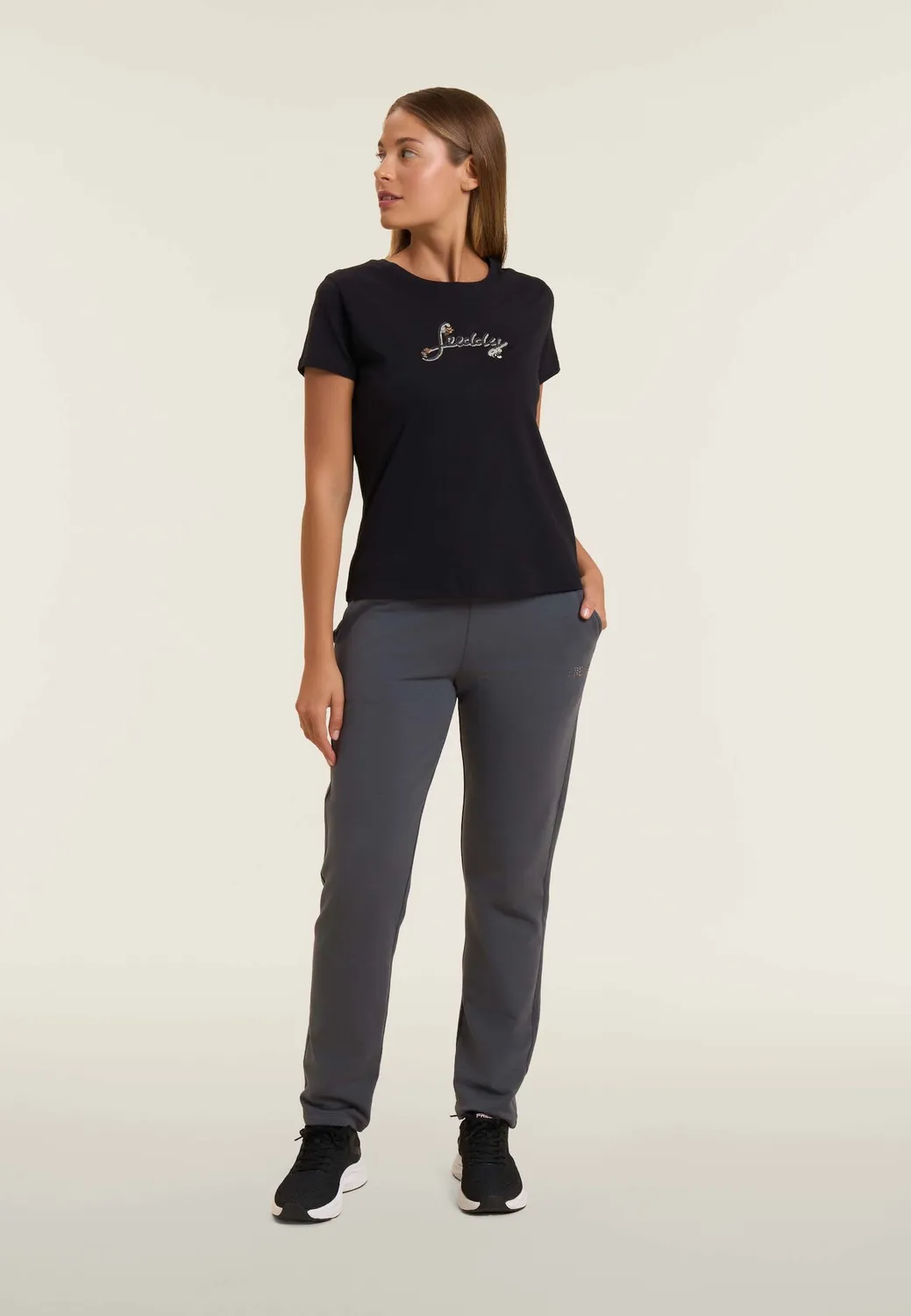 Freddy Supima T-Shirt Pailletten-Logo Nero S