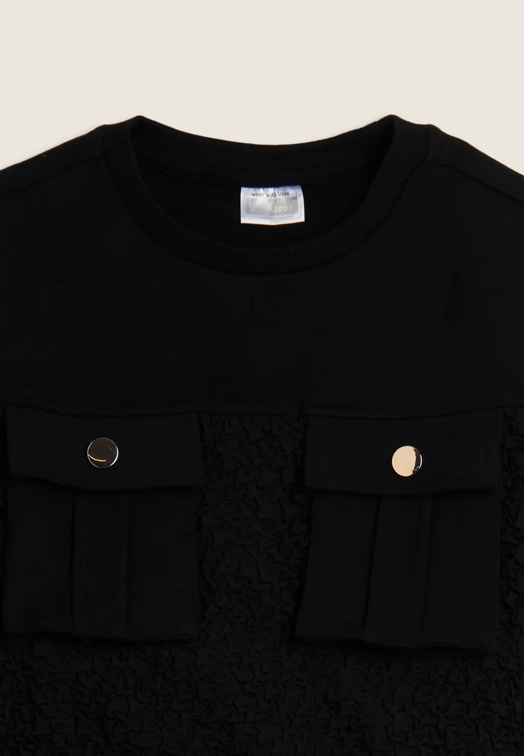 Freddy Junior Cropped Sweatshirt Schwarz Teddy-Plüsch