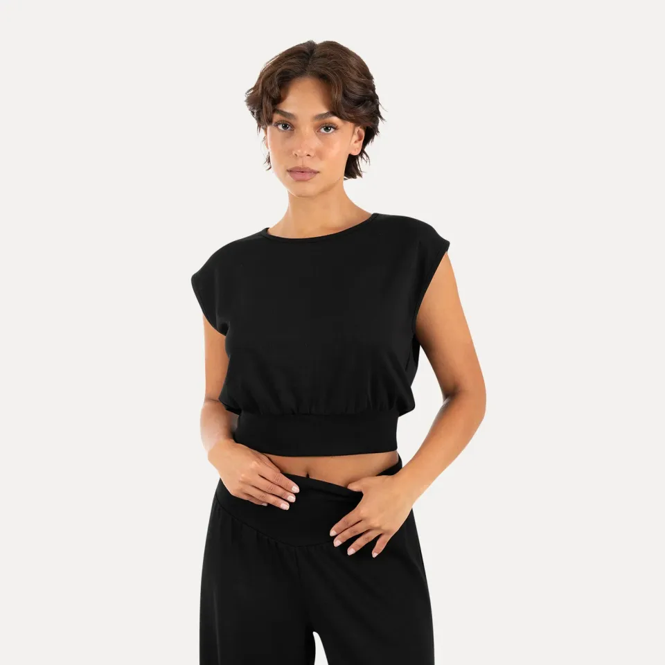 Smilodox Lunara Jorina Crop-Shirt Schwarz Loose Fit