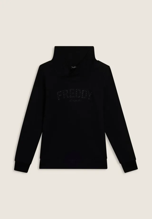 Freddy Damen Sweatshirt Kreuzkragen Schwarz Nietenlogo