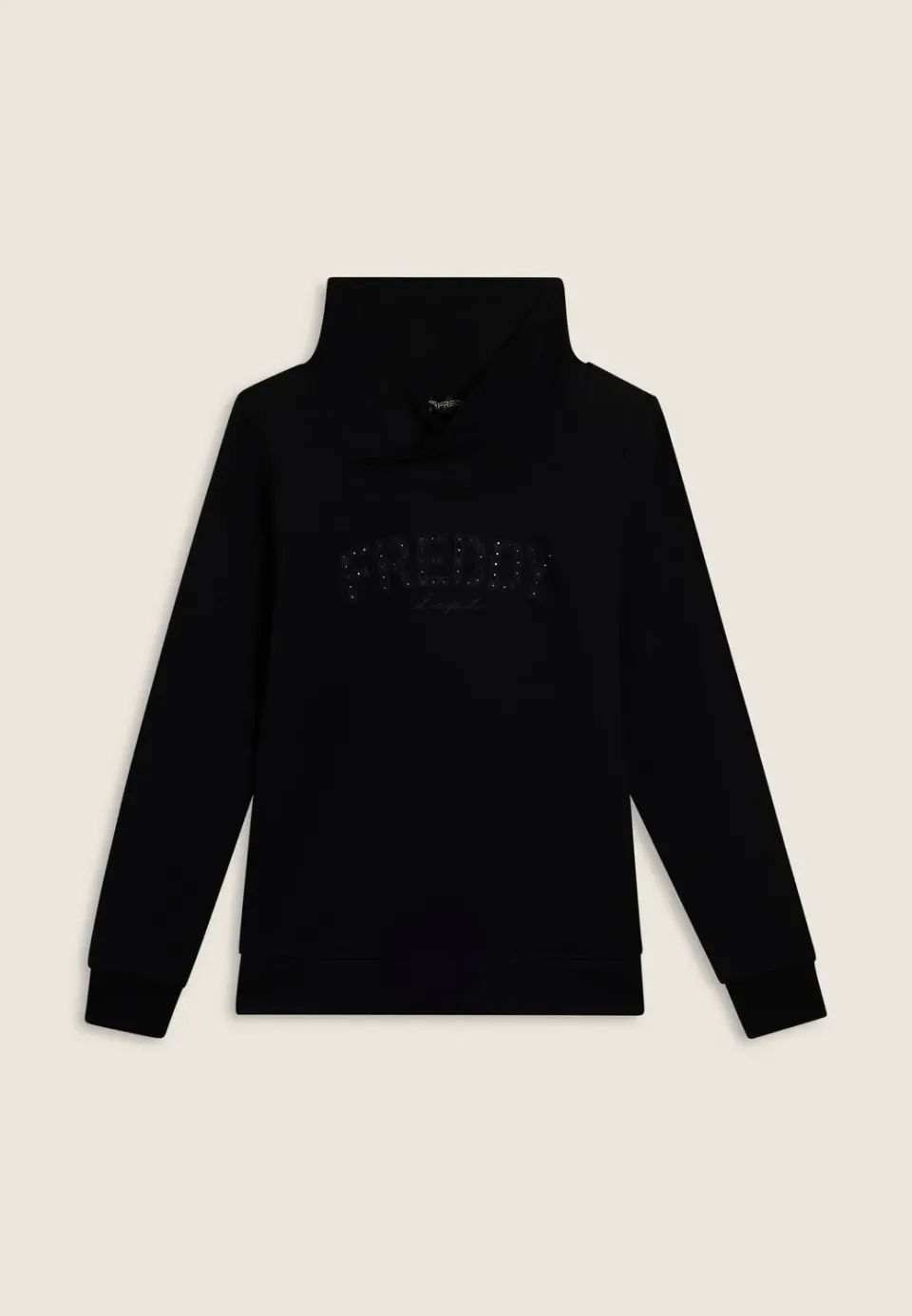 Freddy Damen Sweatshirt Kreuzkragen Schwarz Nietenlogo