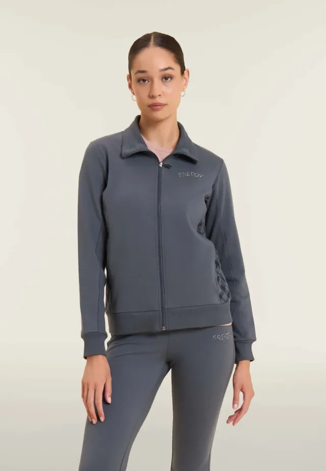 Freddy Sweatjacke Damen Full-Zip schwarz Stehkragen Check