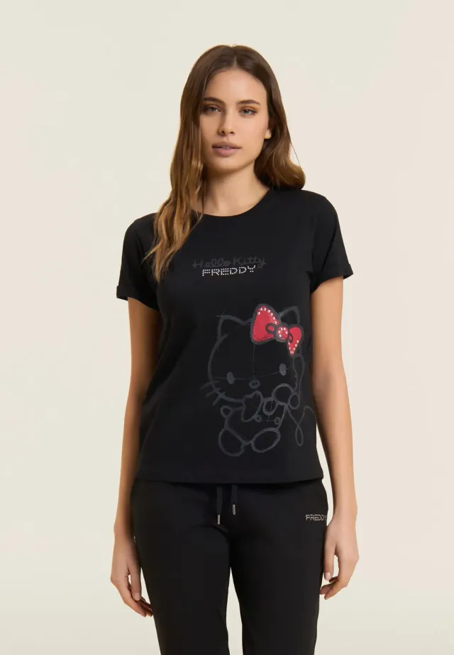 Freddy Hello Kitty T-Shirt schwarz Ton-in-Ton Print