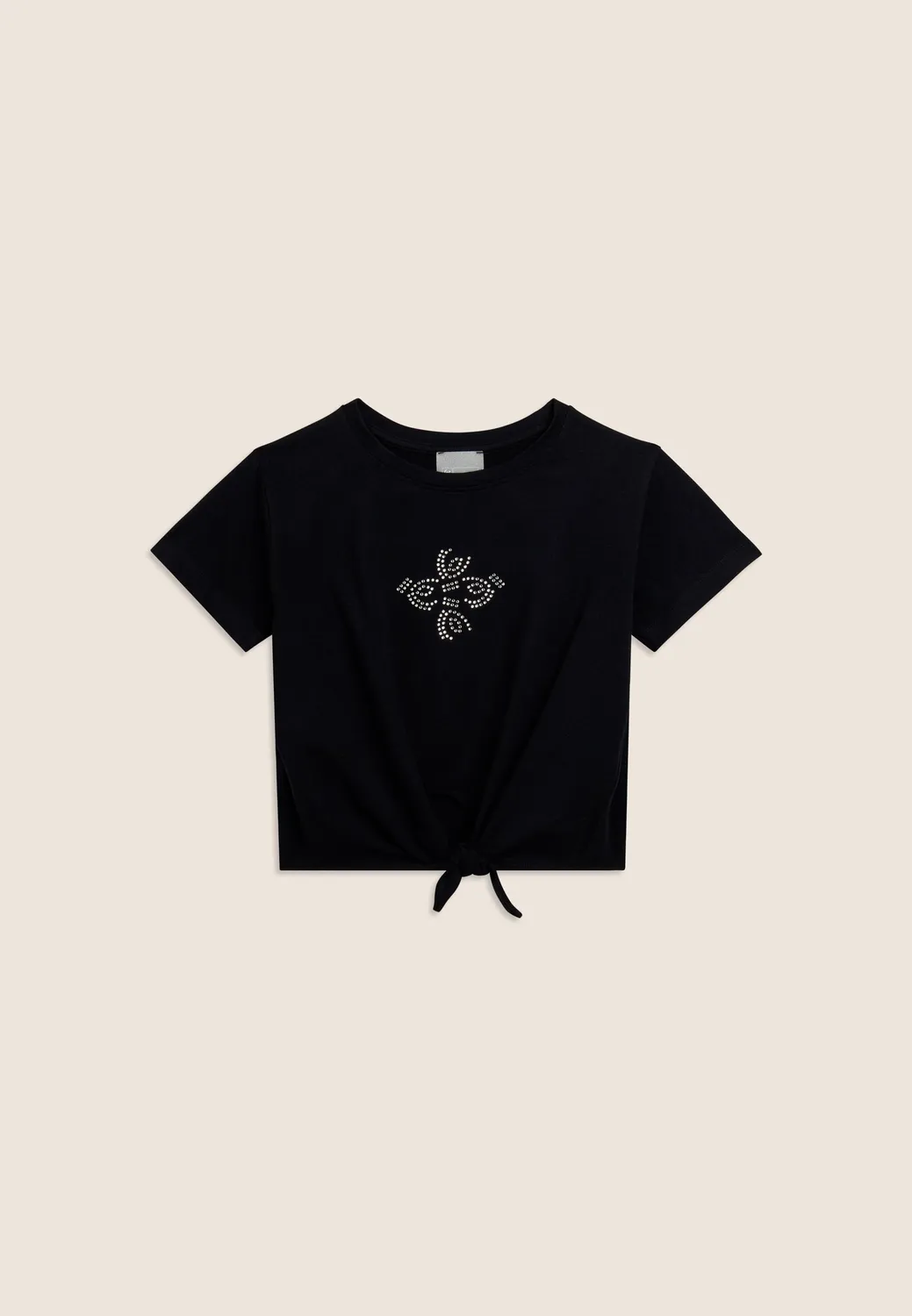 Freddy Mädchen Cropped T-Shirt Knoten Schwarz Strass
