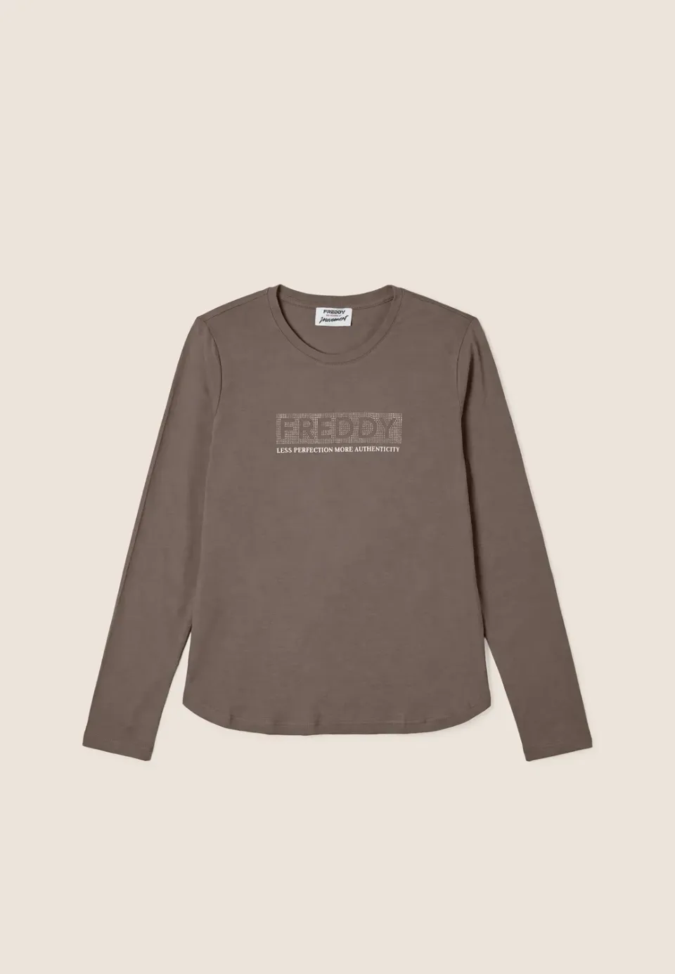 Freddy Langarmshirt Nieten-Logo Damen Falcon Brown Baumwolle
