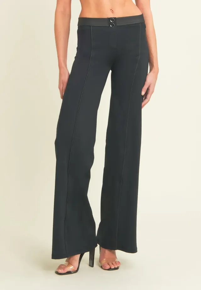 Freddy WR.UP Wide Leg Hose Schwarz Leder-Optik