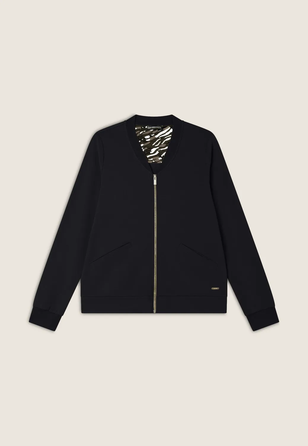 Freddy Sweatjacke Rippkragen Animalier Black Zebra Stretch