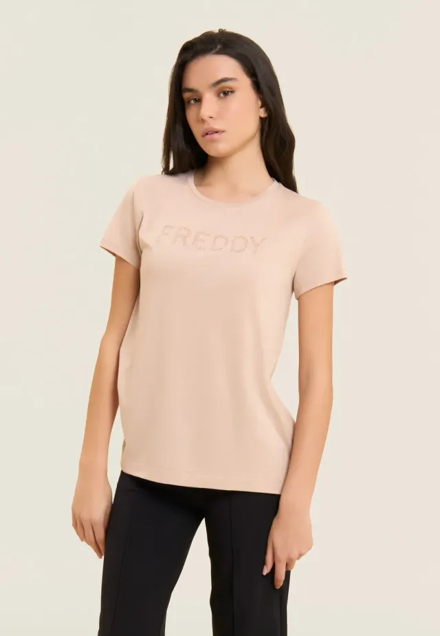 Freddy T-Shirt Kurzarm Strass Schwarz Baumwolle