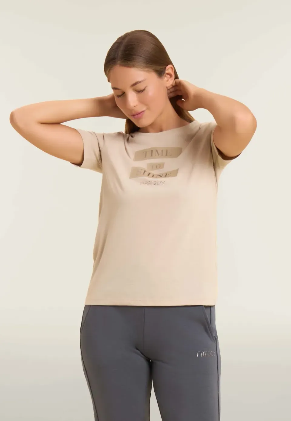 Freddy T-Shirt Damen Time to Shine Fig mit Strass