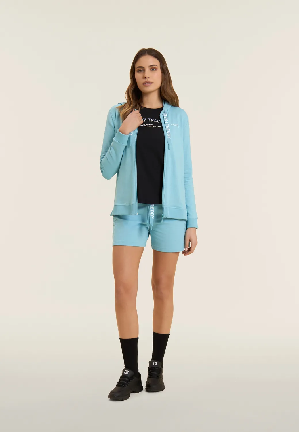 Freddy Shorts Damen French Terry schwarz Grafik