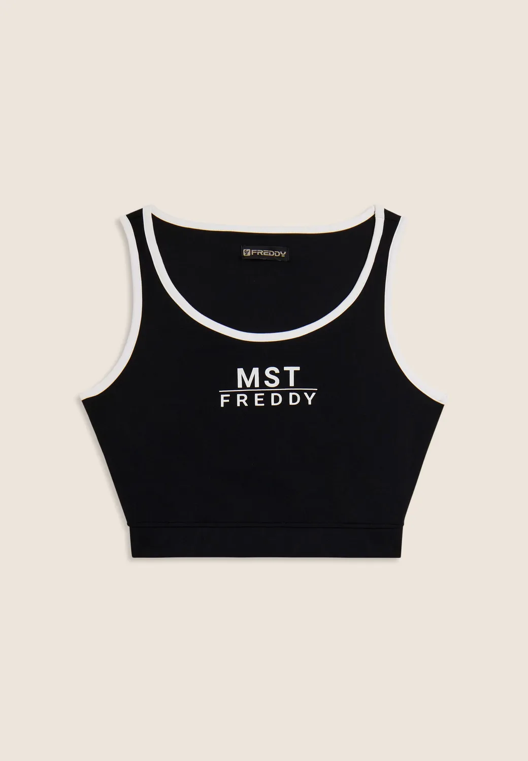 Freddy MST Cropped Sporttop Schwarz-Weiß mittlere Stütze