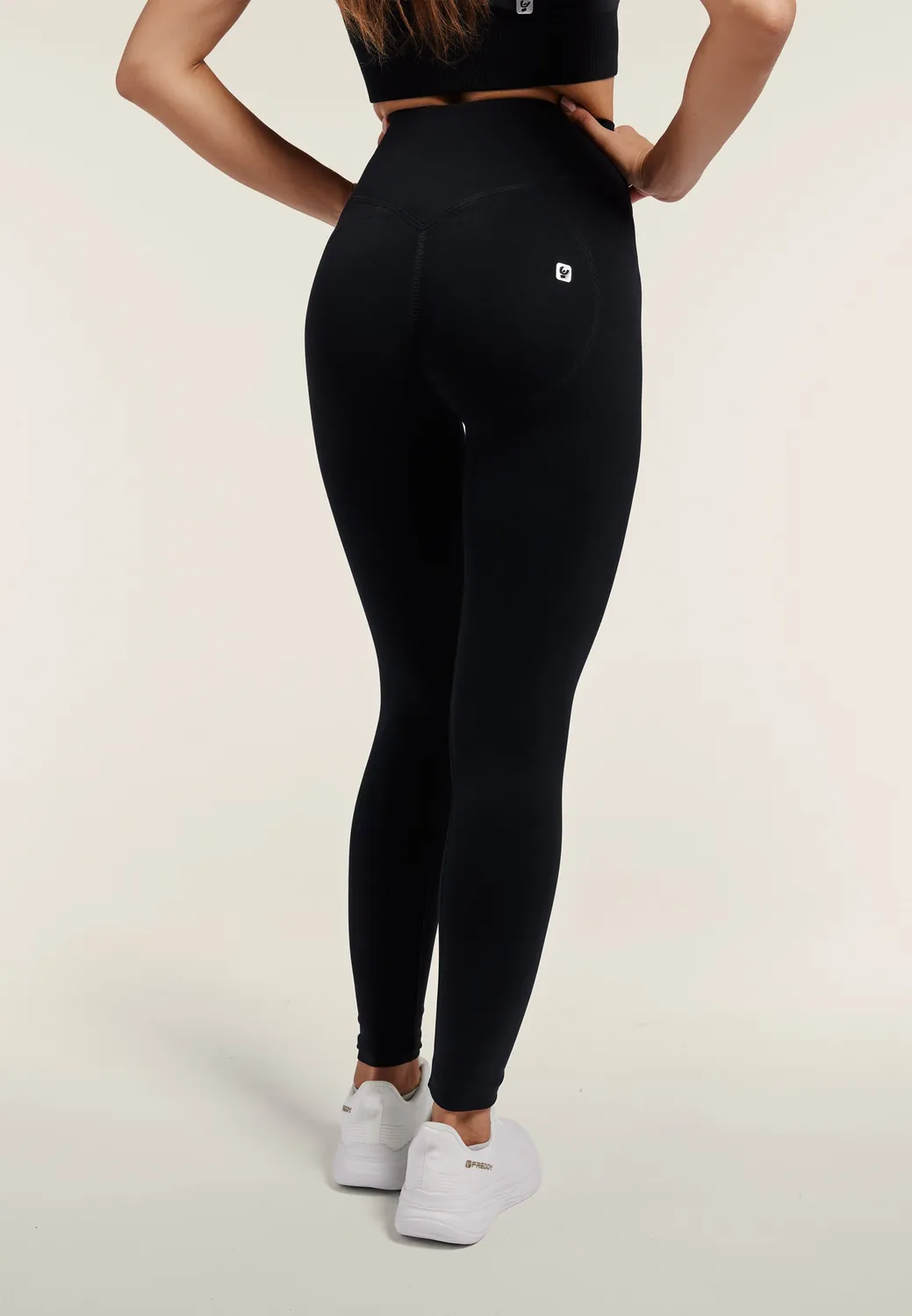Freddy No Slide 7/8 Sportleggings Schwarz-Silber extremer Bund
