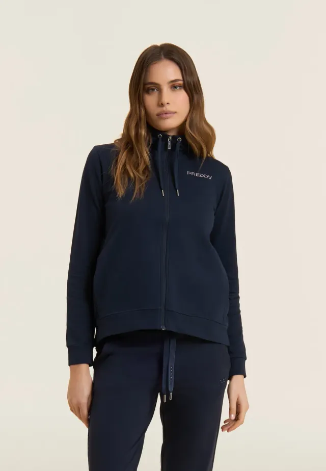 Freddy Comfort Fit Sweatjacke Schwarz Stehkragen Zip