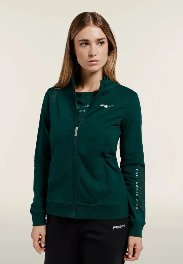 Freddy Sweatjacke Stehkragen Schwarz Zip bestickt