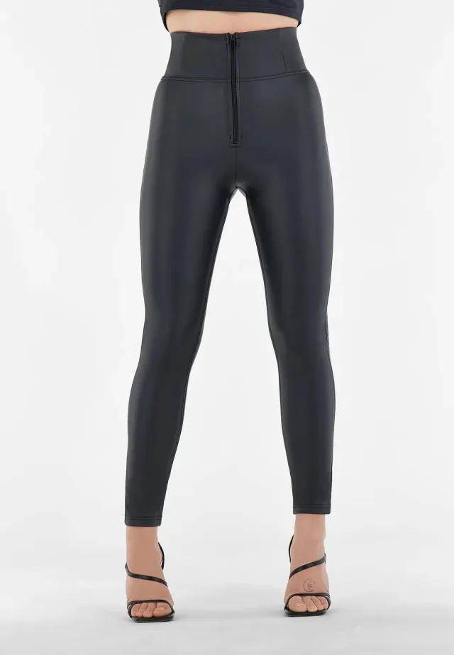 Freddy WR.UP Curvy Gamba Skinny Vita Alta Leggings Schwarz Lederlook