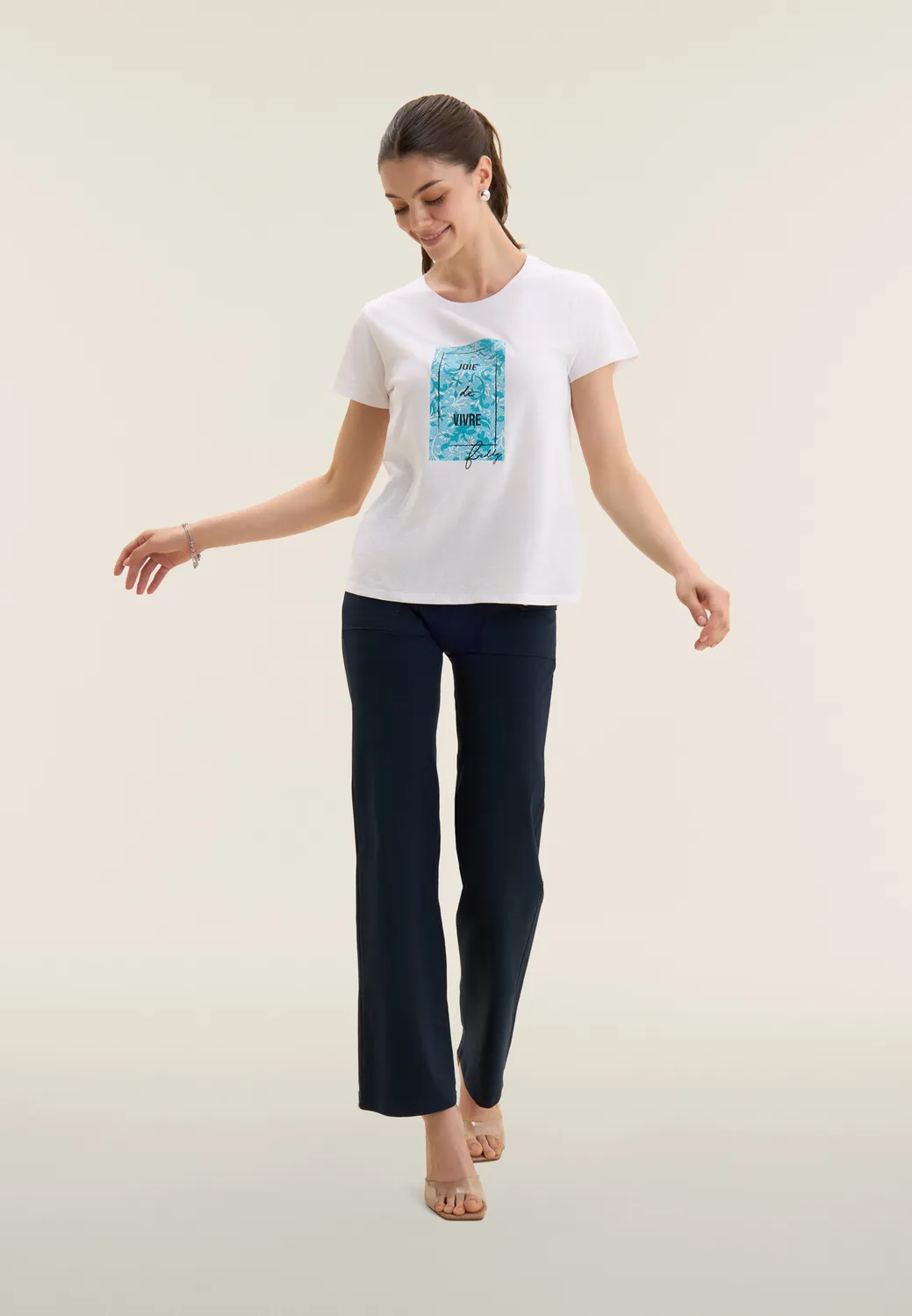 Freddy T-Shirt Blumenprint Supima Weiß-Blau Damen