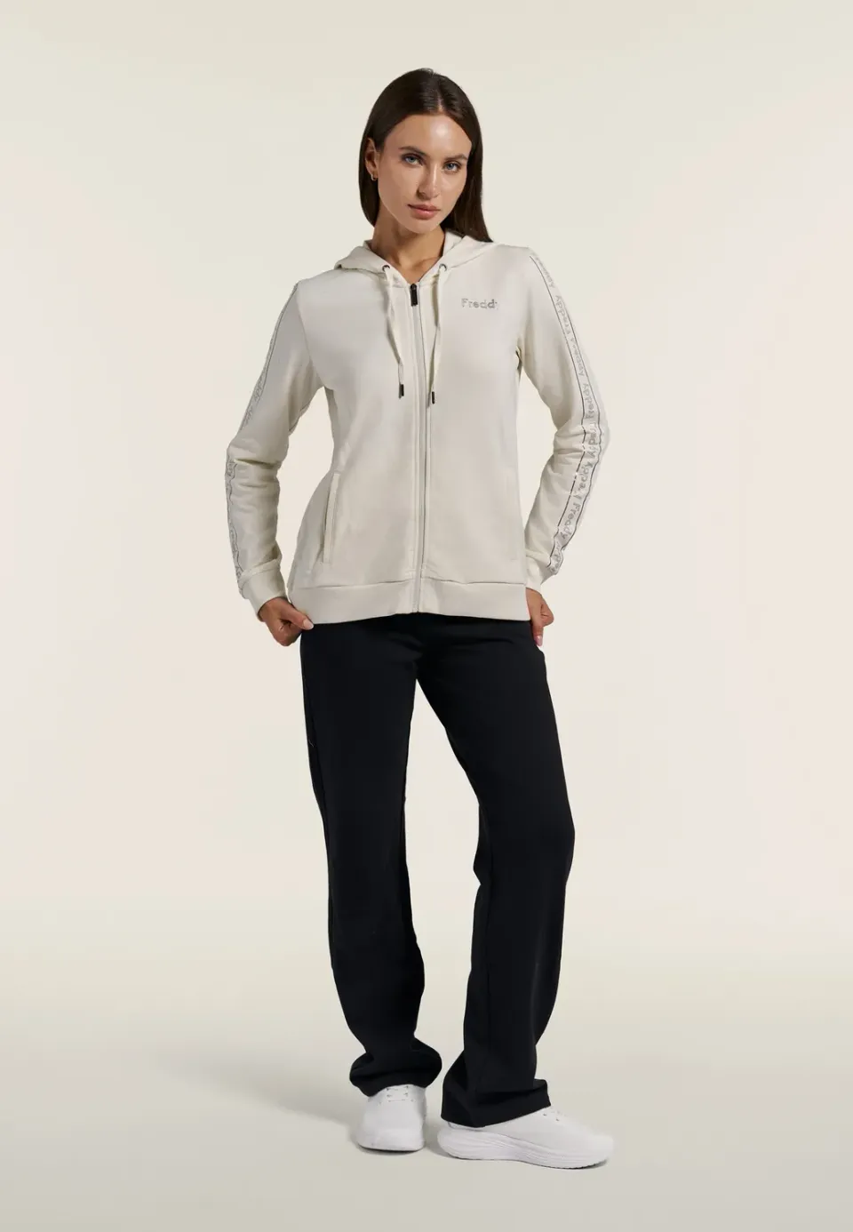 Freddy Trainingsanzug Damen Zip Hoodie Schwarz Baumwolle