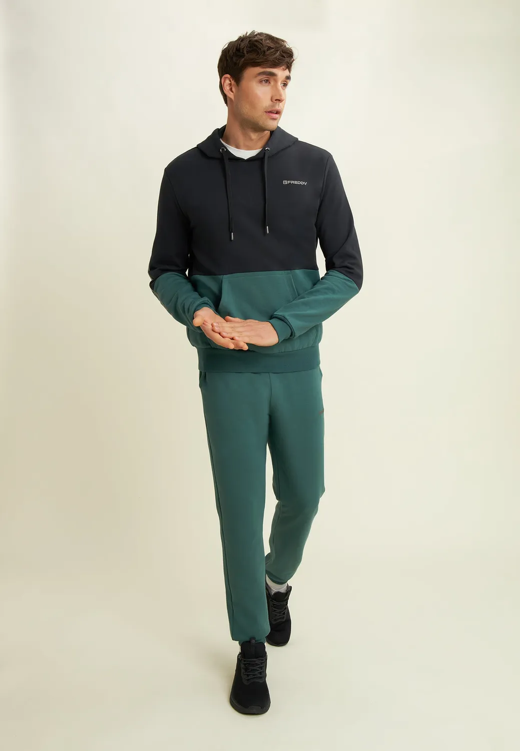 Freddy Colour Block Hoodie Herren Schwarz-Blau Baumwolle