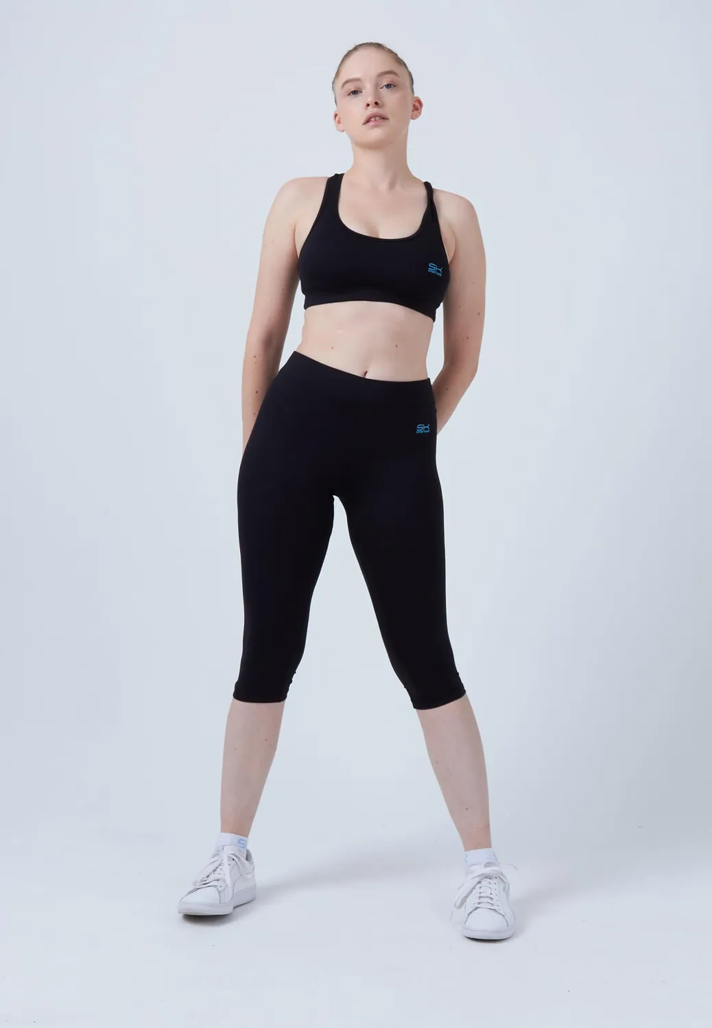 SPORTKIND 3/4 Capri Leggings Mid Waist schwarz blickdicht