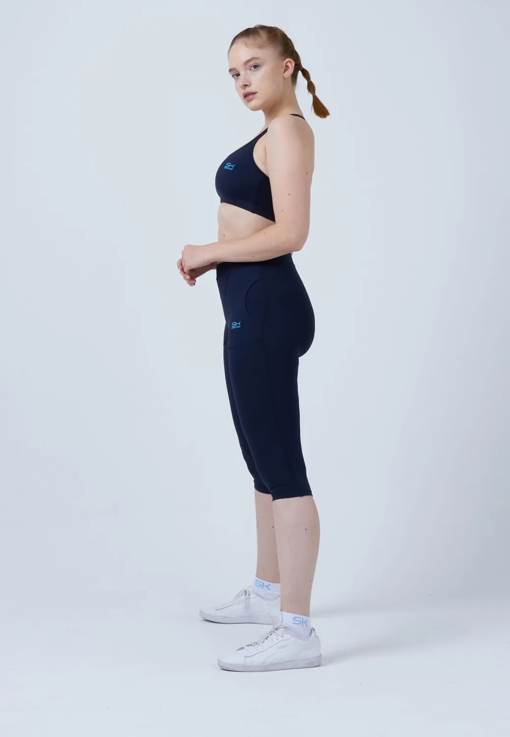 SPORTKIND 3/4 Capri Leggings M Schwarz Taschen blickdicht