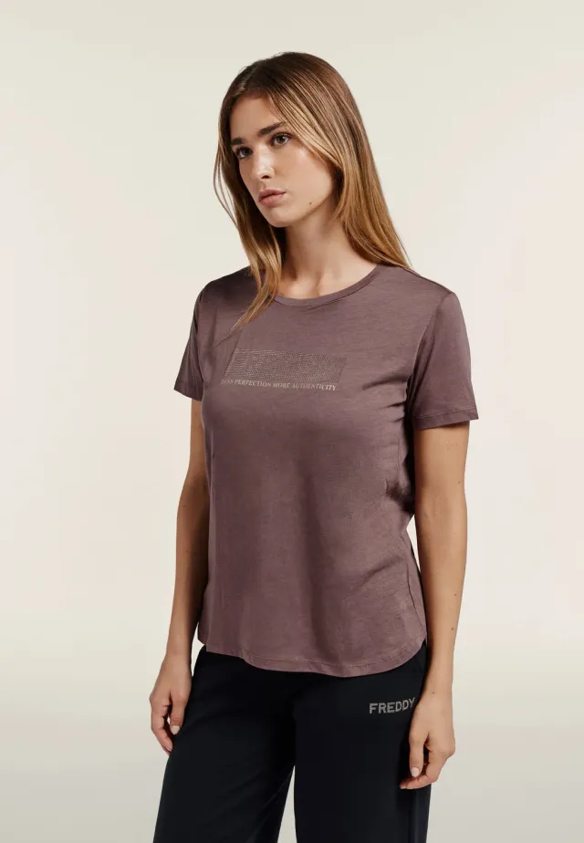 Freddy Regular Nieten-Logo T-Shirt Damen Schwarz Baumwolle