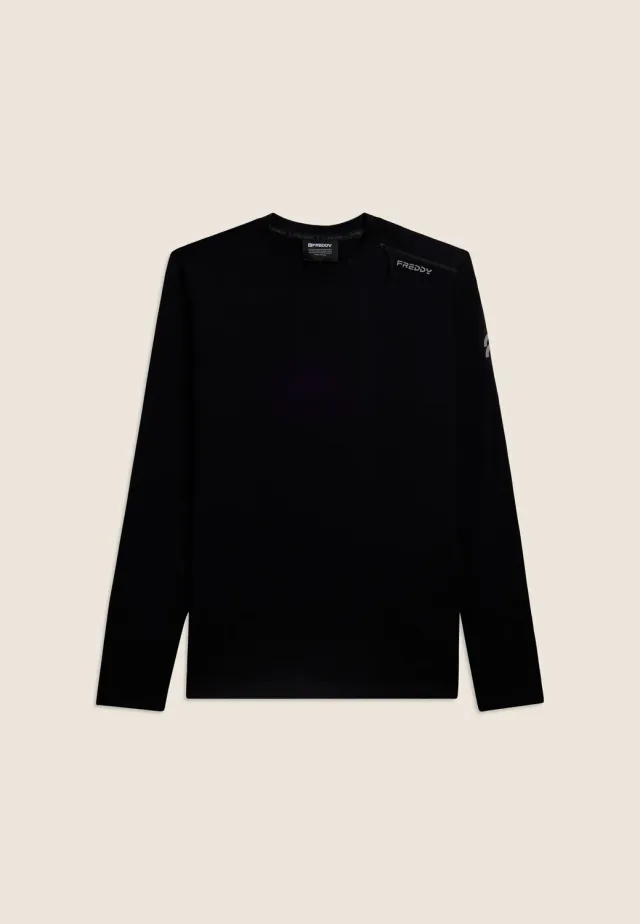 Freddy Langarmshirt Jersey Zip Black Baumwolle