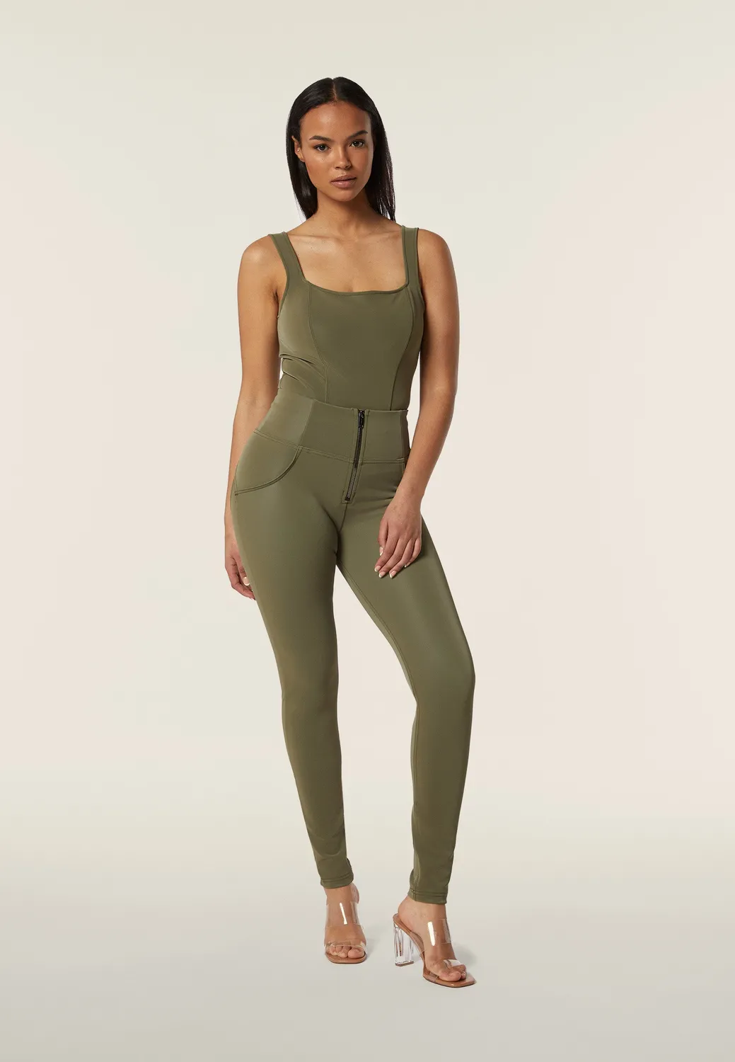 Freddy WR.UP High Waist Kunstleder Leggings Nero glänzend