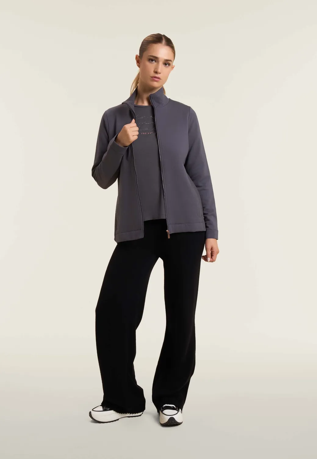 Freddy Full-Zip Micro-Zopf Sweatjacke Damen Schwarz