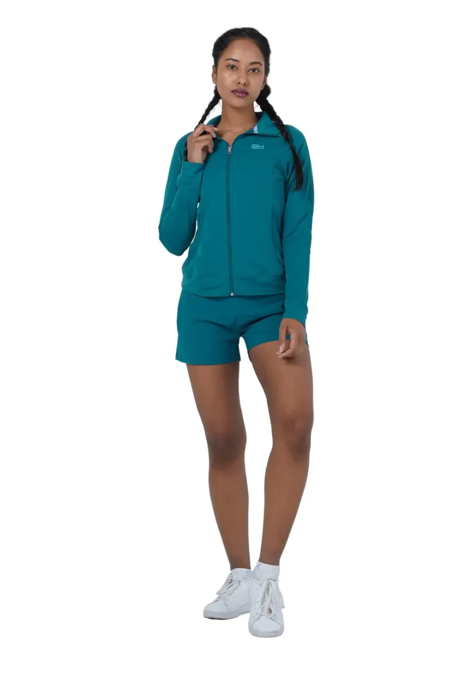 SPORTKIND Trainingsjacke ohne Kapuze Damen Weiß Taschen