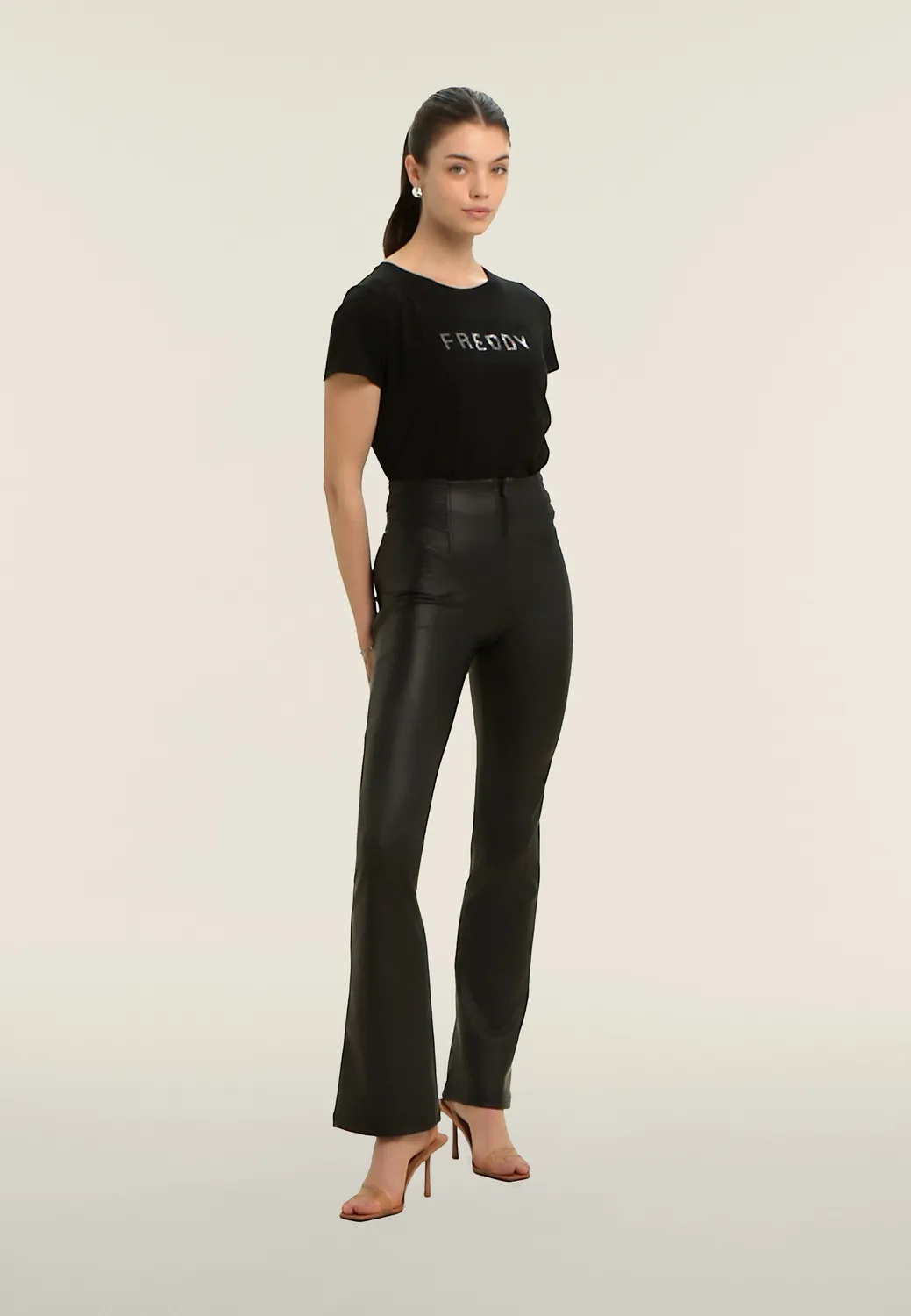 Freddy WR.UP Mini Flare Lederleggings Nero High Waist