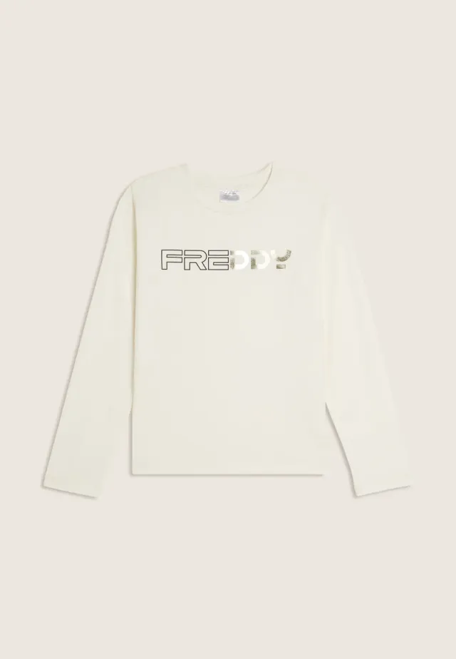 Freddy Junior Langarm Shirt Weiß Metallic-Logo Baumwolle