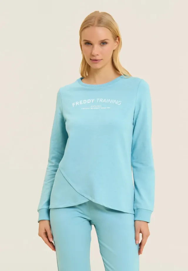 Freddy Wickel Rundhals Sweatshirt Damen Dunkelblau Glitzer