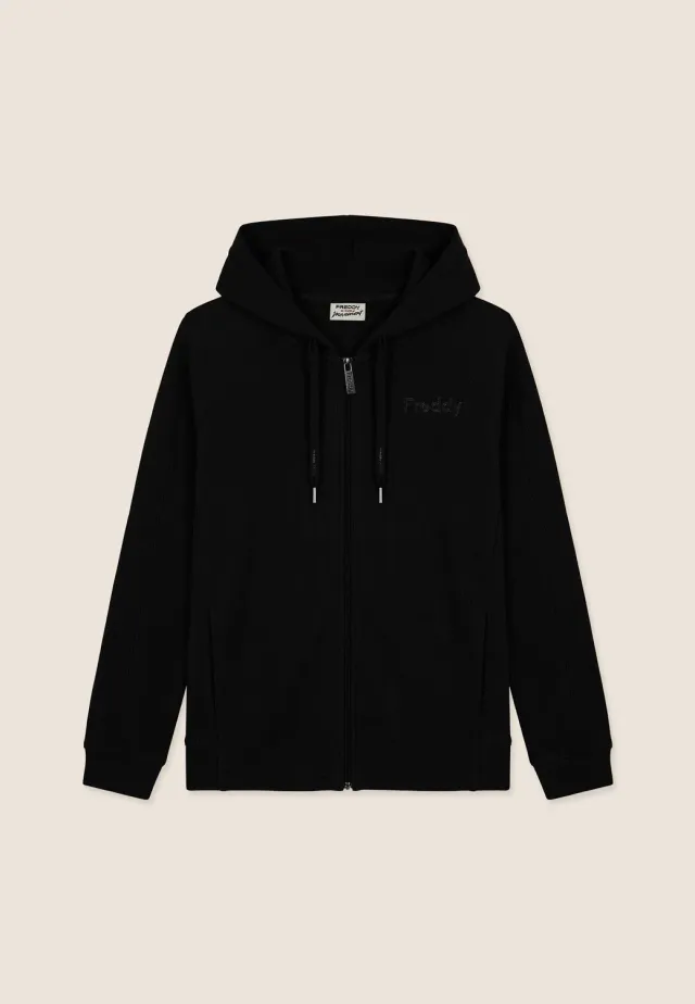 Freddy Boxy Cropped Kapuzenjacke Nero Reissverschluss