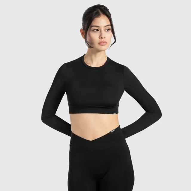 Smilodox Tisha Longsleeve Damen Schwarz Cropped